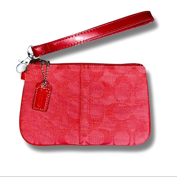 COACH Signature Red Monogram Canvas Wristlet Coin Purse - Picture 5 of 5